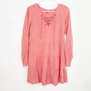 No Boundaries orange coral Pink flowy long sleeve ruffle dress